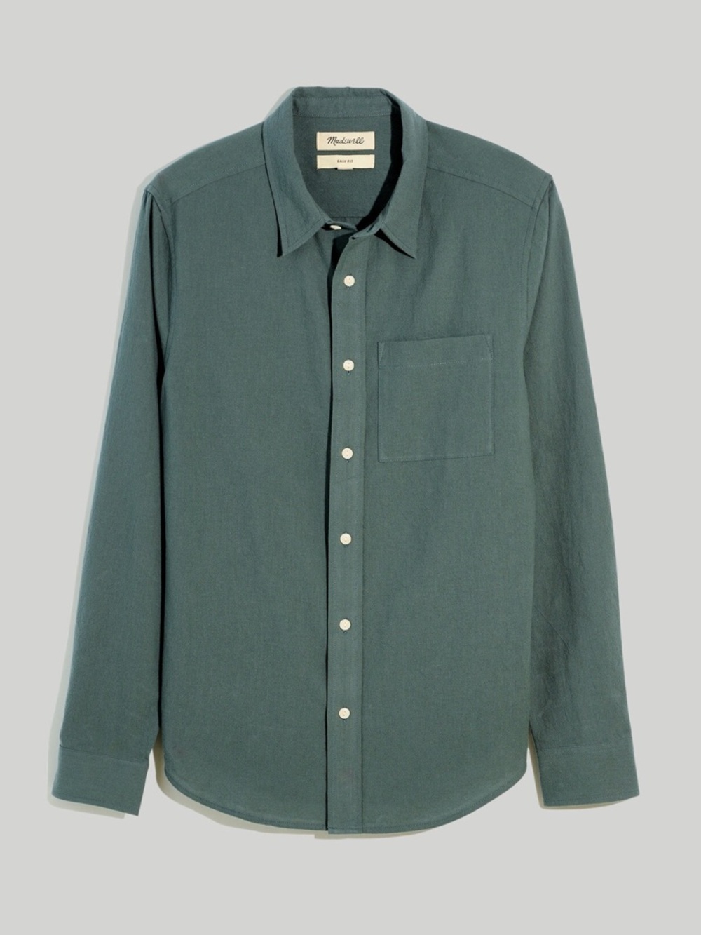 Madewell Mens Crinkle Cotton Perfect Long-Sleeve Shirt in Architect Green